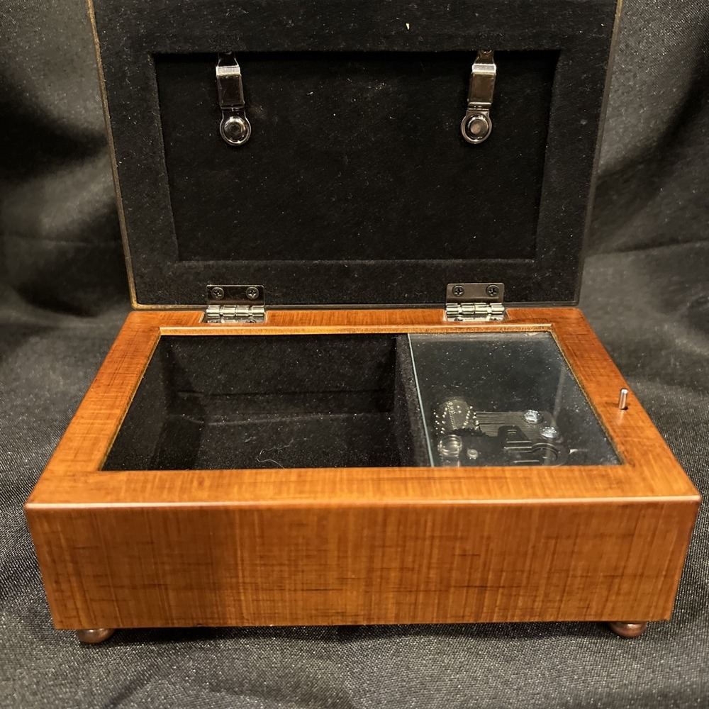 Wooden Music Musical Jewelry Box Glass Picture frame Hinged Lid Sankyo Movement - Picture 4 of 11